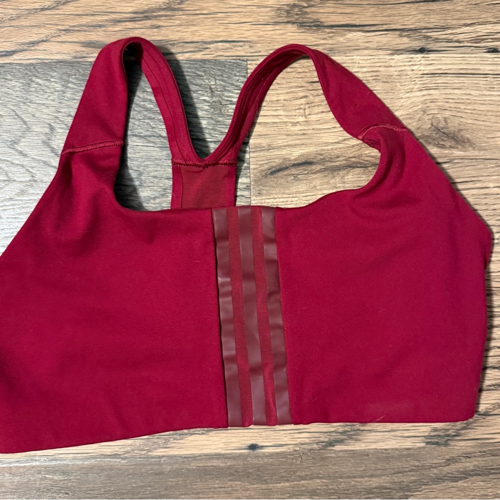adidas Deep Red Sports Bra with Stripes